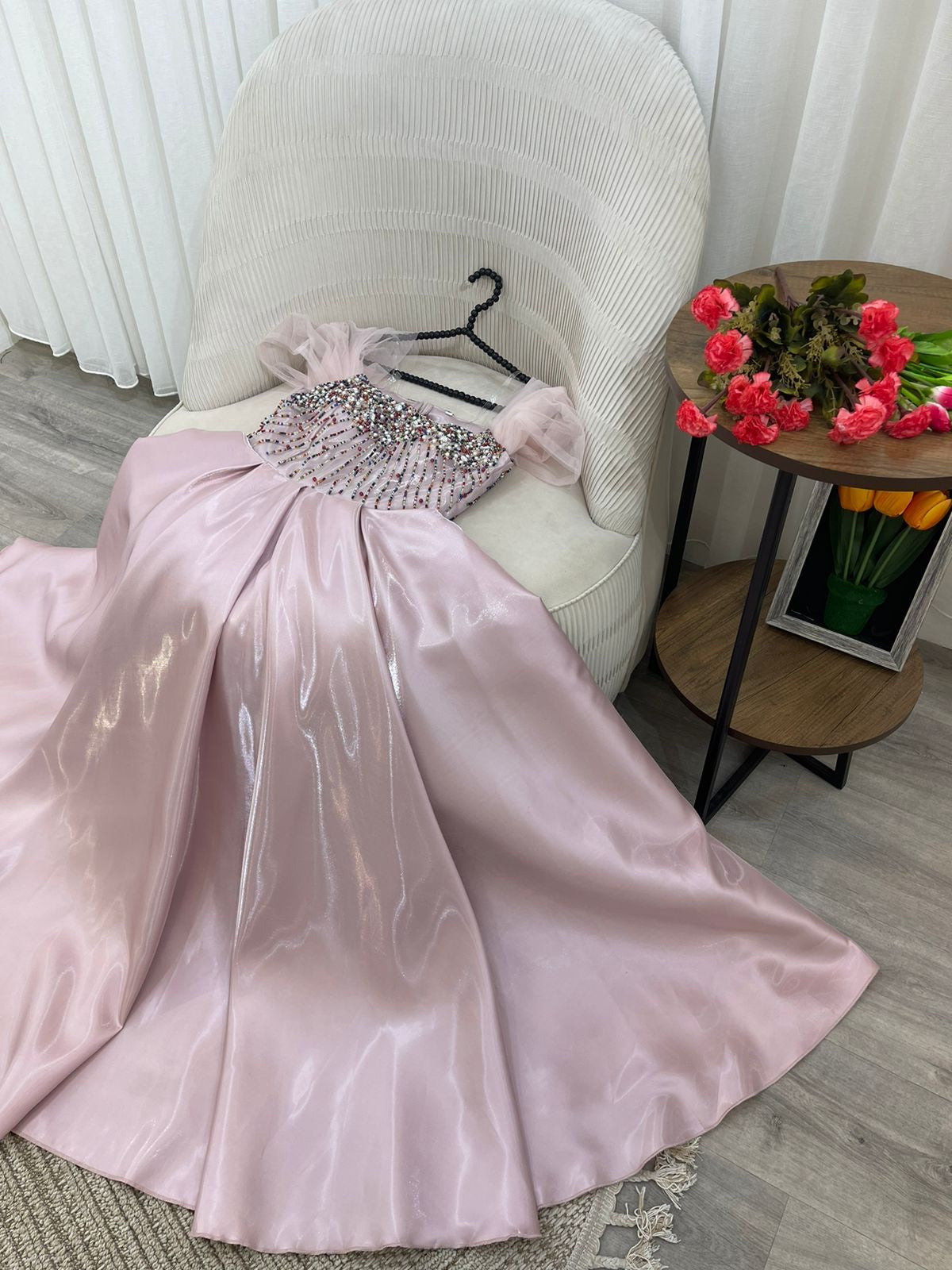 Crystal embroidered evening dress
