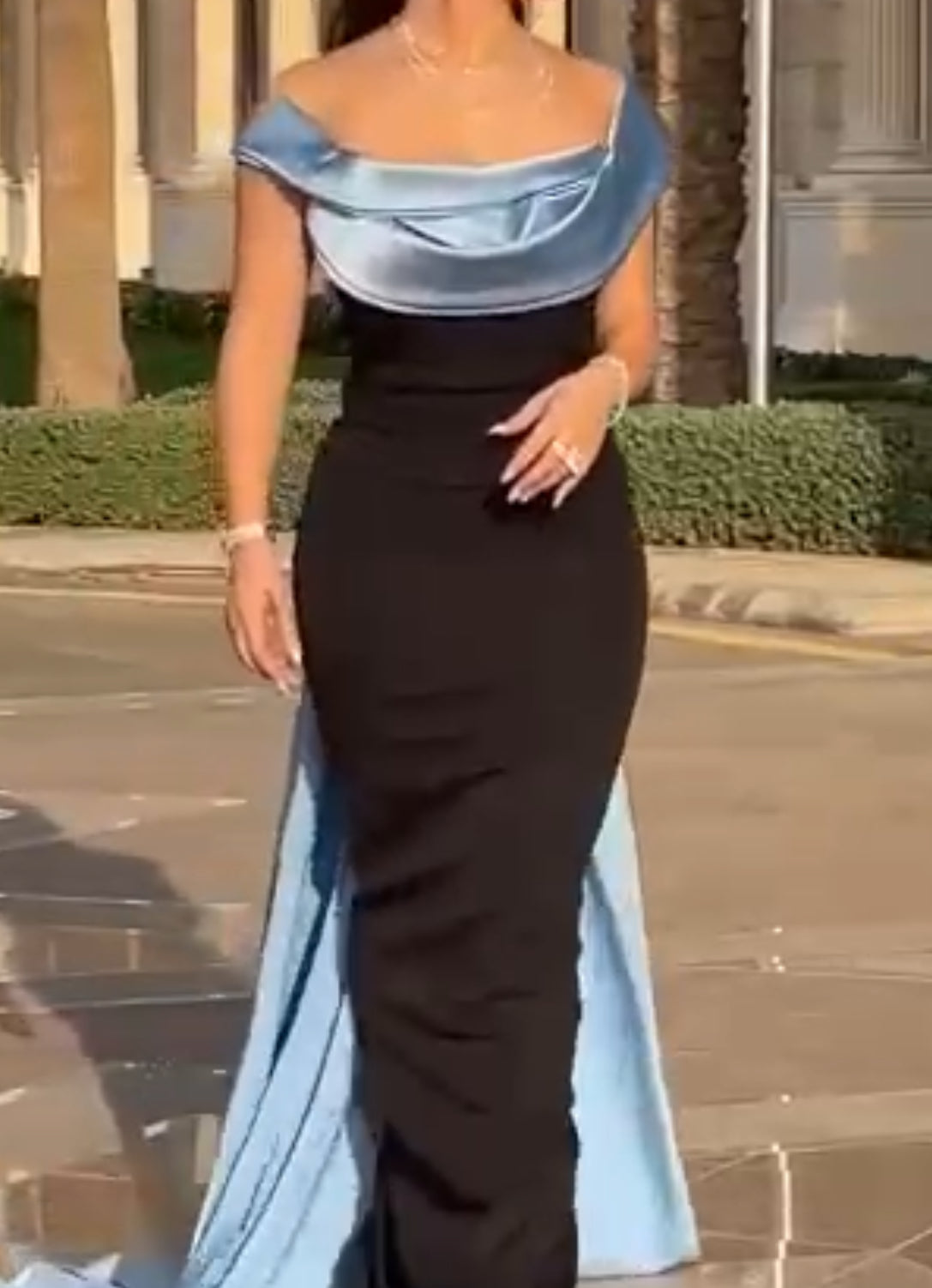 Sky blue evening dress