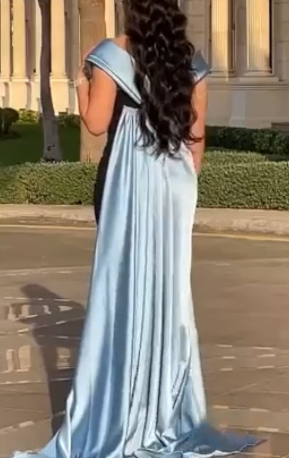 Sky blue evening dress