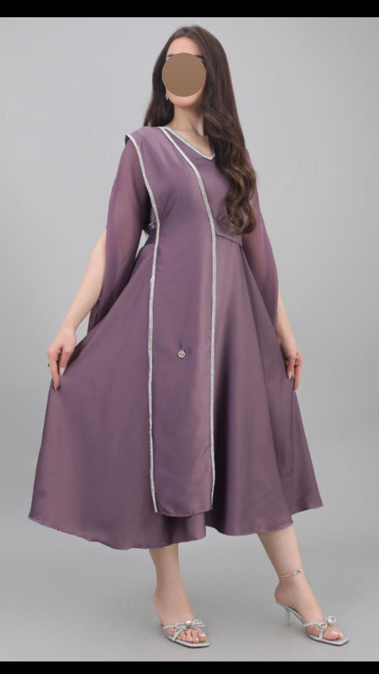 Satin cape dress with a shawl design