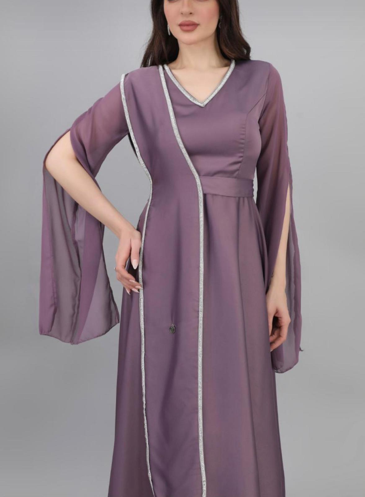 Satin cape dress with a shawl design