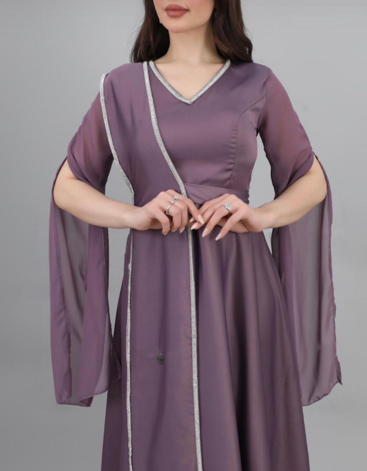 Satin cape dress with a shawl design